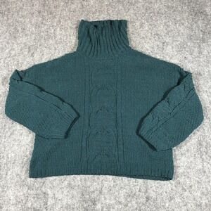 Seven7 Women's‎ Large Teal Chunky Cable Knit Turtleneck Pullover Sweater